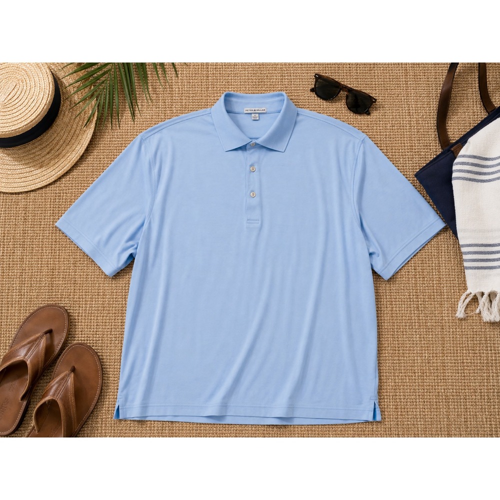 VTG Peter Millar 100% Cotton Blue Short Sleeve Polo Shirt, Korea, Size XL